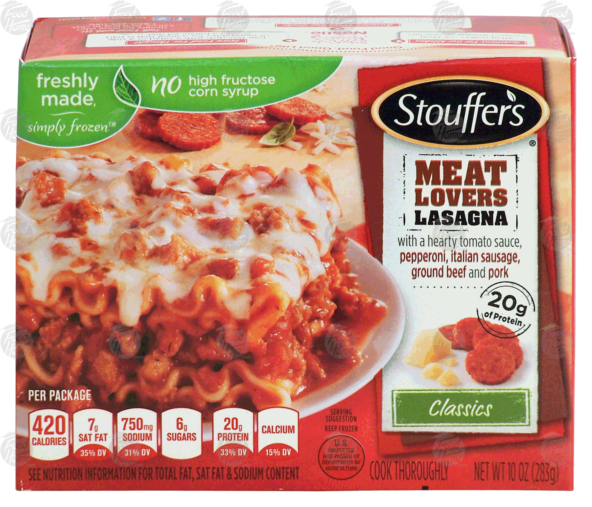 Stouffer's Classics meat lovers lasagna with a hearty tomato sauce, pepperoni, italian sausage, ground beef and pork Full-Size Picture